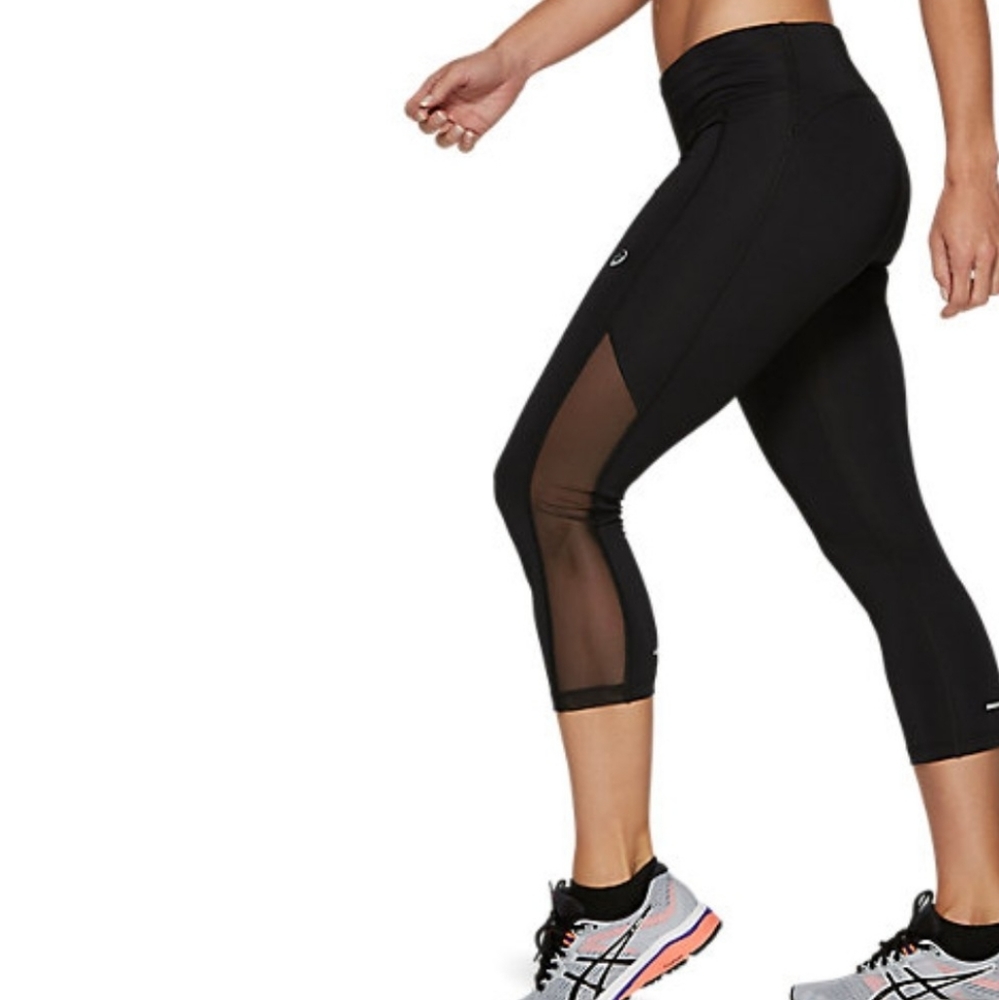 ASICS CAPRI LEGGINGS BLACK MESH SIZE LARGE - Picture 1 of 9